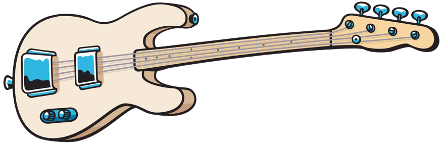 Royalty-free drawing of a vintage bass guitar.
